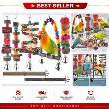 7-Piece Wooden Bird Chew Toy Set Perch for Small Medium Parrots