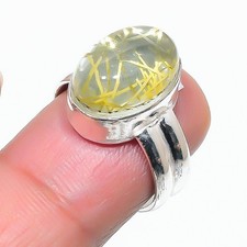 Rutilated Quartz Gemstone Handmade 925 Sterling Silver All Size Ring For Gift