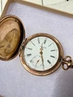 New ListingAntique Waltham Pocket Watch Gold Filled Hunter Case Floral Safety Barrel