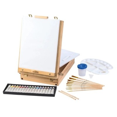 CRELANDO Tischstaffelei im Koffer 52-tlg. Staffelei Acrylfarbe Leinwand