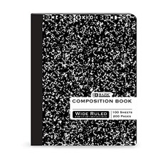 BAZIC Wide Ruled 100-Sheet Black Marble Composition Book, Hardcover Notebook
