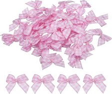100 Pcs Mini Gingham Ribbon Bow 1" Checkered Fabric Satin Ribbon Bows for Craft