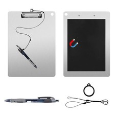 Metal Clipboard Magnetic with Pen Attached Stainless Steel Board Silver