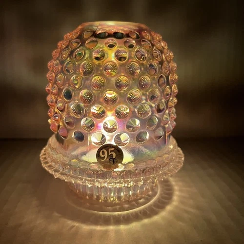 Fenton Fairy Lamp Pink Iridescent Carnival Hobnail Glass 95 Top & Bottom