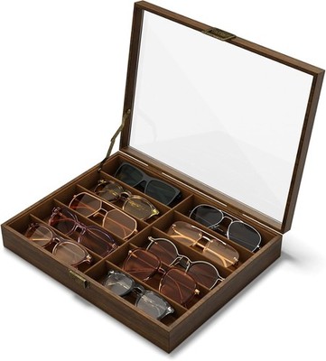 NEWLOOP Wood Sunglass Organizer Box - 10-Pair Eyeglass Display Case