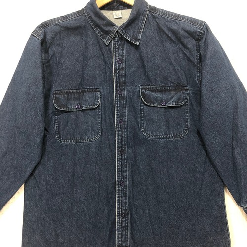 Denim Shirt Jacket Fleece Lined Long Sleeve Button Up Dark Wash Size L