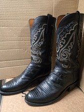 Lucchese Black Saddle Vamp Lizard Cowboy Boots Men's 9 D Exotic Embroidered Rare