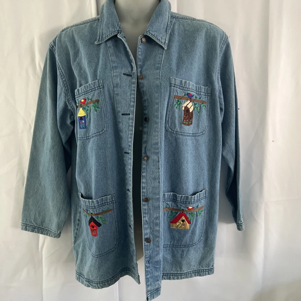 Camisa Chaqueta Western Damas Denim Bordado Grannycore Cottagecore Talla Grande Foto 2 de 4