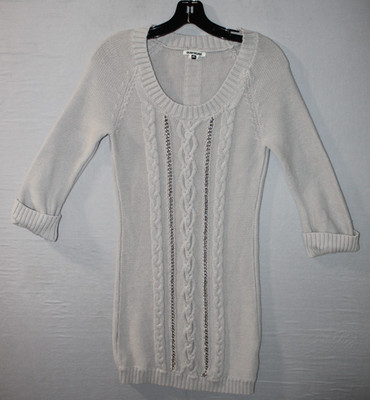 Quiksilver Gray Cable Knit Dress with Chain Accents Size XS Xmall 3/4 Sleeve