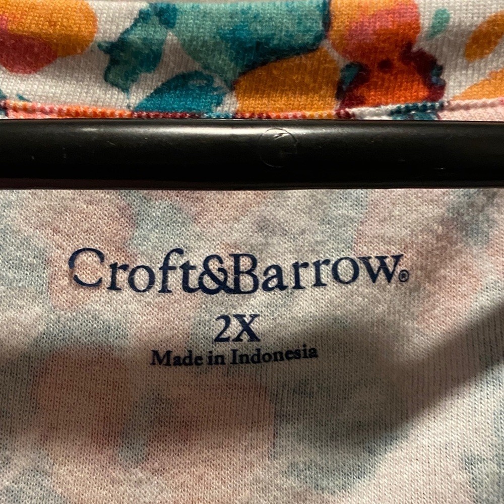 Croft & Barrow Colorful Floral Top Square Neck Cotton Casual Plus 2X image 2