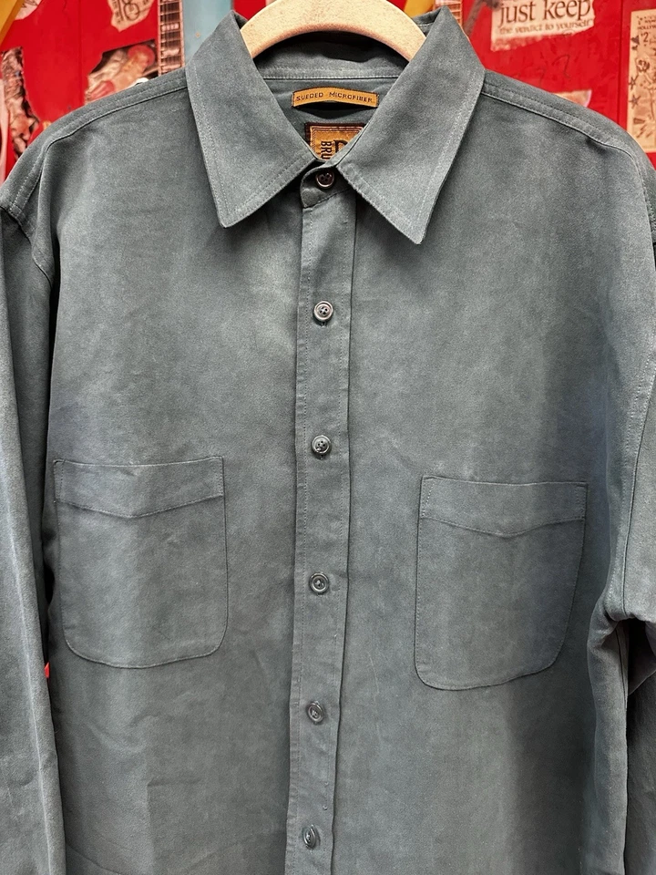 Camisa Bruno Para Hombre Talla Grande Gamuza Microfibra Manga Larga Cuello Abotonada Foto 2 de 4