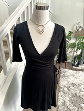 Forever 21 Black 3/4 Sleeve Wrap Dress Pre-Owned Womens Juniors