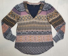 Lucky Brand Ruffled VNeck Peasant Boho Festival Hippie Blouse S