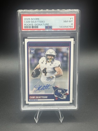 Panini 2025 Score Rookies Cam Skattebo #1 RC Auto PSA 8 New York Giants