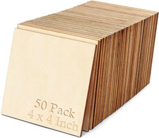 50PCS 4X4 Inch Wood Squares Unfinished Square Wood Pieces for Crafts,Painting, W