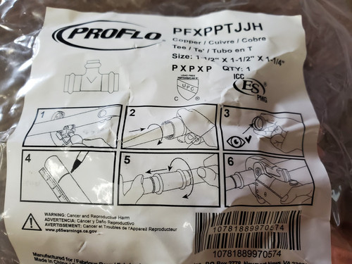 ProFlo PFXPPTJJH Copper Press Reducing Tee FittingβSize: 1-1/2β x1-1/2β x1-1/4β
