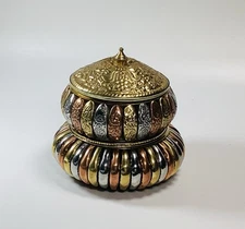 Trinket Box Ash Tray Tri-Color Metal  2-Piece 4.5”