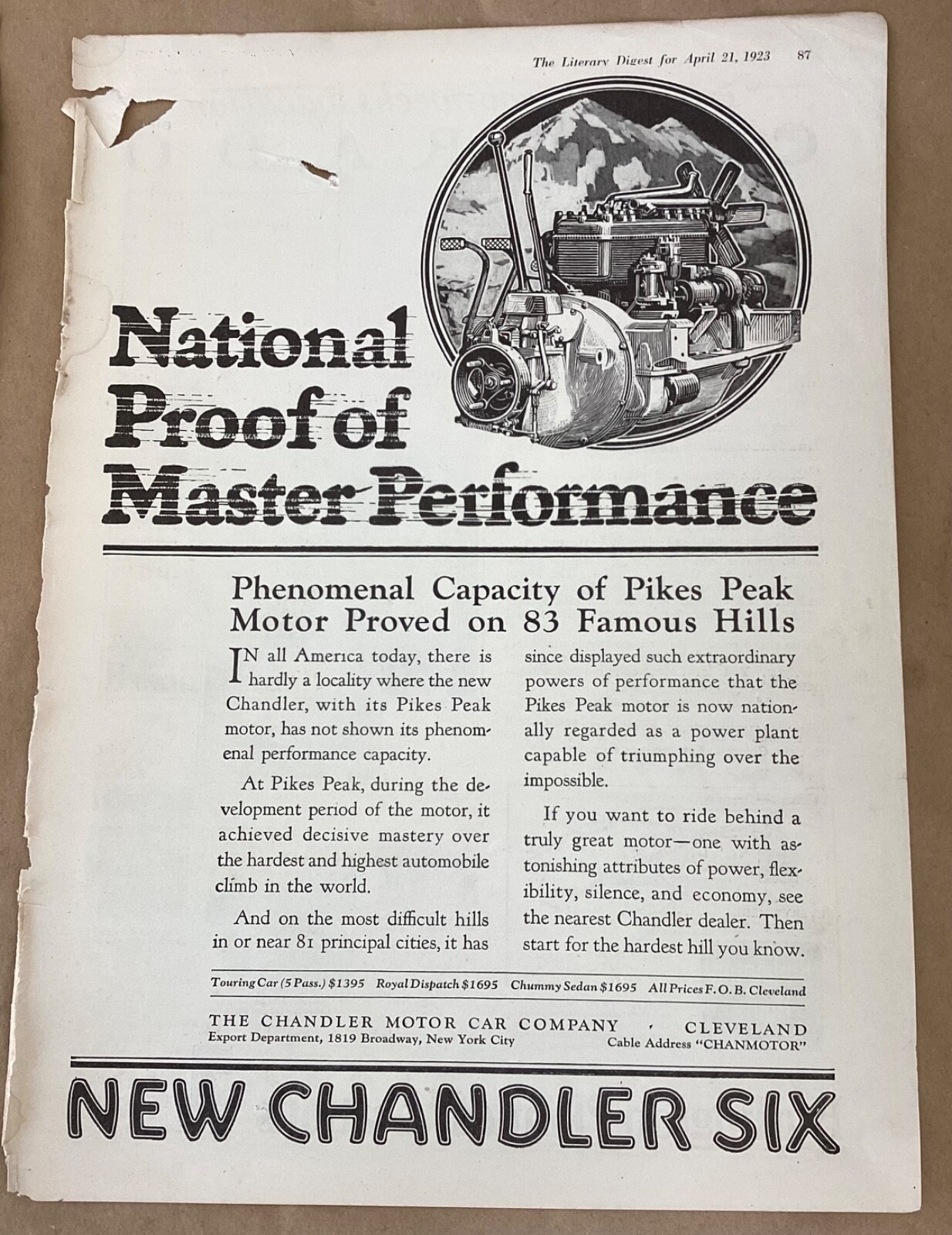 Chandler automobile print ad 1923 orig vintage illustration retro art car Six