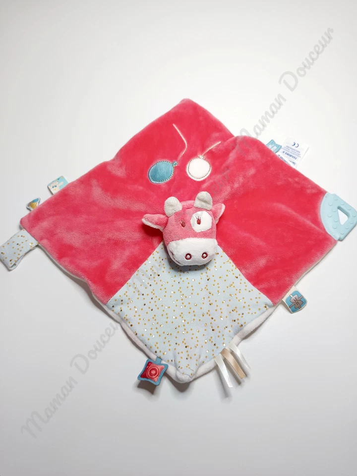 Doudou Plat/Mouchoir Lola Tidou Vache Rose Doré Pois Ballon Play To Grow Noukies - Photo 4/4