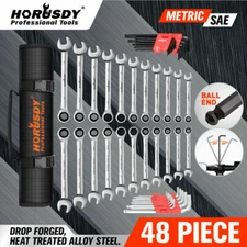 48Pcs Ratchet Spanner & Hex Wrench Set Ball End Allen Key SAE Metric Carry Pouch