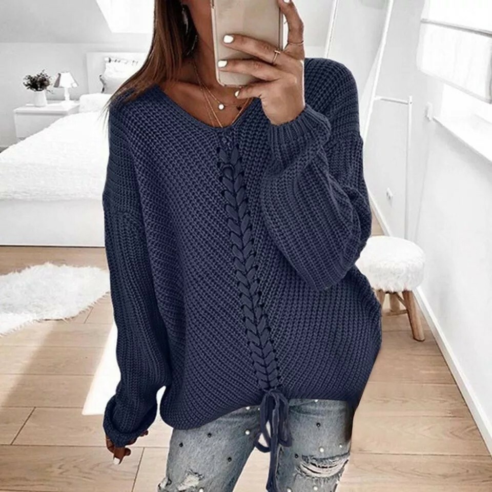 Womenu0026#039;s Navy Blue Pink Gray Loose Fit Oversized Knitted Sweater  S/M/L/XL/2XL/3XL | eBay