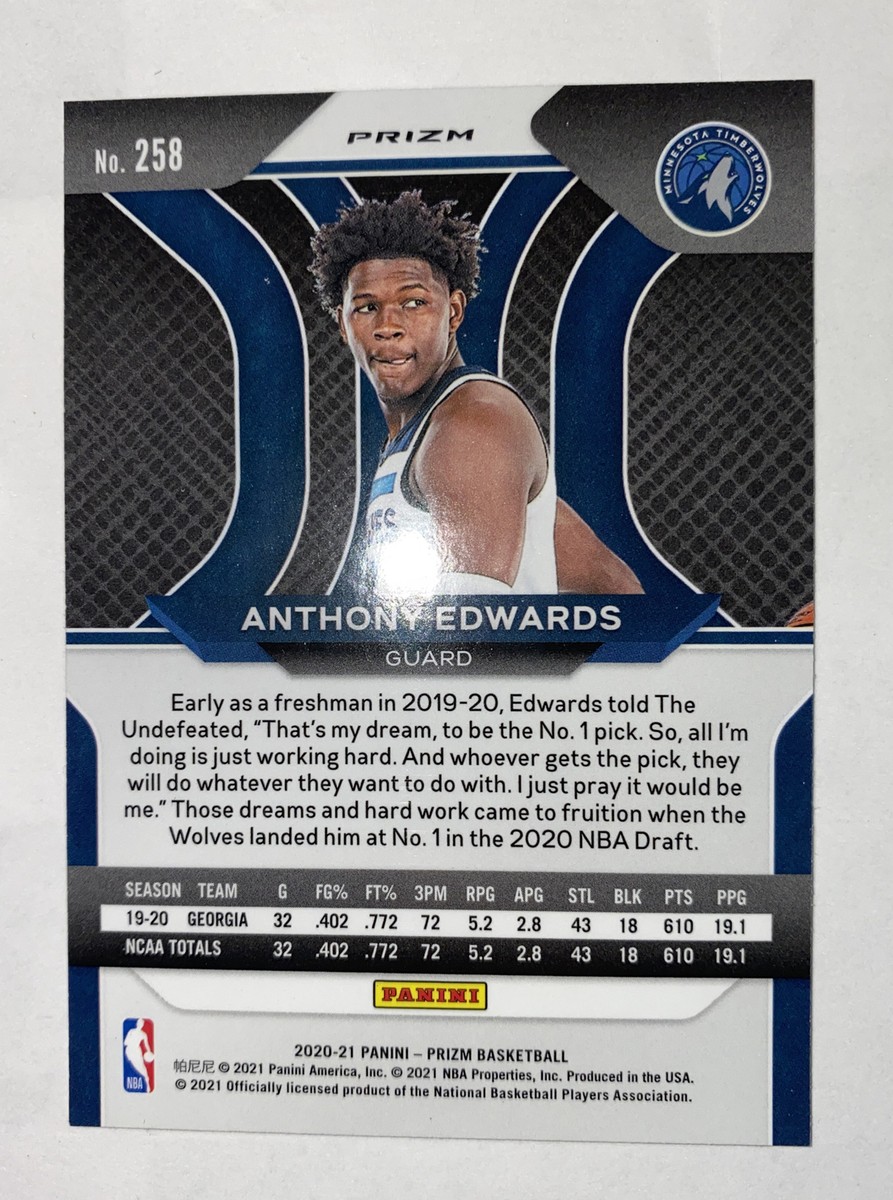 2020-21 Panini Prizm Anthony Edwards RC #258 Orange Ice
