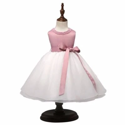 Neu rosa ärmellos Brautjungfer Baby Mädchen Kleid Tüll Hochzeit Party Kinder Kleidung