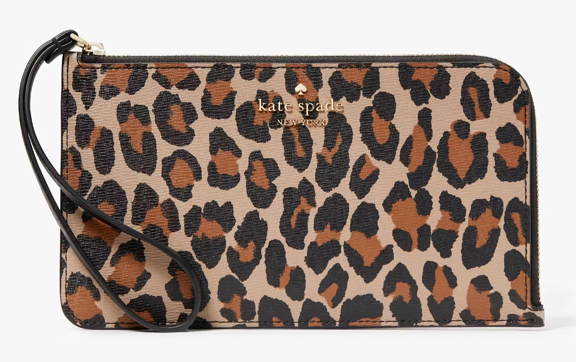 Kate Spade Lucy Leopard Medium Saffiano L-Zip Wristlet KH767 Wallet NWT $139