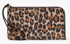 Kate Spade Lucy Leopard Medium Saffiano L-Zip Wristlet KH767 Wallet NWT $139