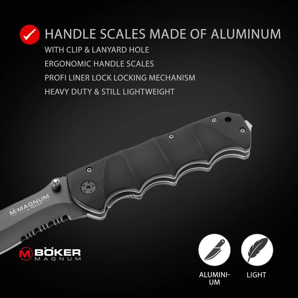 Navaja de Bolsillo Boker Magnum Lanza Negra Hoja de 3.94" Mango de Aluminio 440A - 01RY247 Foto 4 de 4