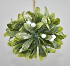 Pottery Barn 5" Faux Mistletoe Greenery White Berry Ball Christmas Ornament