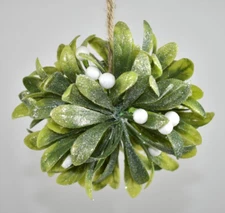 Pottery Barn 5" Faux Mistletoe Greenery White Berry Ball Christmas Ornament