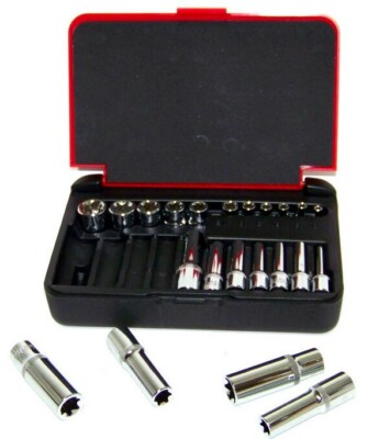 22 pcs 1/4'' & 3/8'' DR Female Torx Socket Star E4-E10 E11-E18 Deep Sockets w/case