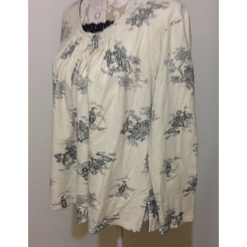 Ellen Tracy Top Black White Scenery Print Lace Trim Cotton 3/4 Sleeve Shirt - Picture 6 of 9