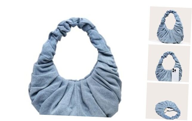 Women's Pleated Handbags Ruched Top Handle Satchel Purse Denim One Size Blue