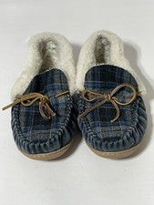 Minnetonka Cally Plaid Navy Women's Size 9 Flannel Faux Fur Slipper Shoe