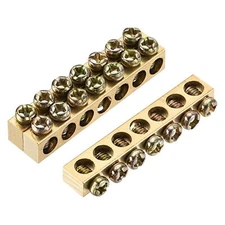 Terminal Ground Bar Brass 7 Positions for Electrical Distribution 3 Pcs