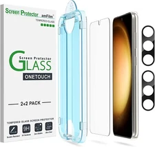 (2+2 pack) amFilm OneTouch for S23 Plus Tempered Glass Screen & Lens Protector