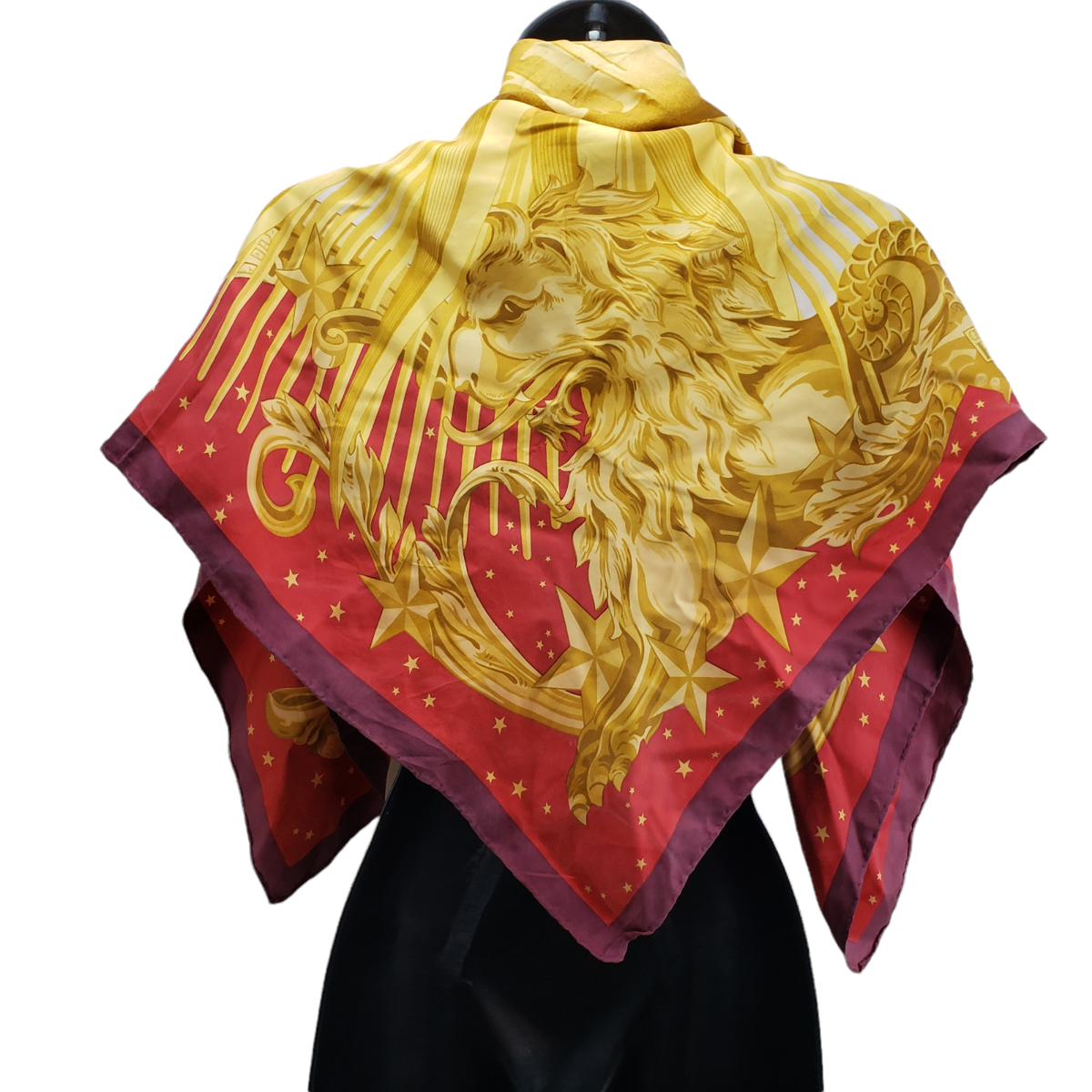 Gianfranco Ferre Silk Scarf Gold Lion Motif 34/34