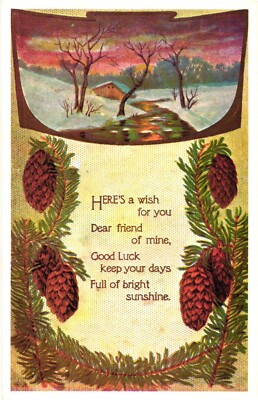 Here's a Wish For You Dear Friend of Mine Winter Greetings Vintage Postcard