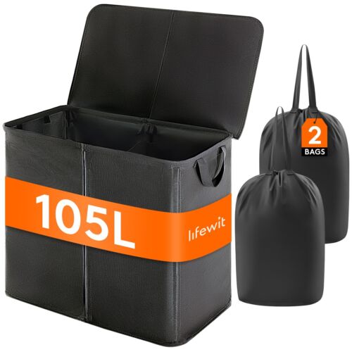 Lifewit 105L Double Laundry Hamper with Lid and Removable Laundry Bags