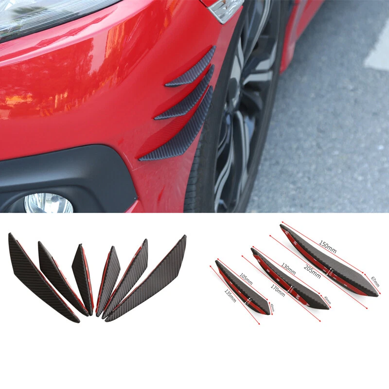 6PCS Car Front Bumper Lip Splitter Fins Body Spoiler Anti-collision Rubber Strip — 第 3/4 张图片