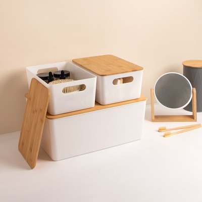 Isaac Jacobs 2-Pack Storage Bin Set w/ Cut-Out Handles and Bamboo Lid