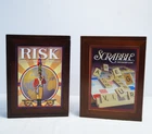 Vintage Game Collection Risk & Scrabble Wooden Bookshelf Box Hasbro COMPLETE