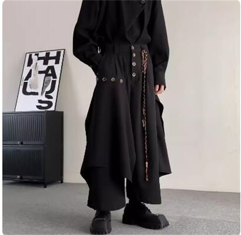 Japanese men baggy wide-leg pants Street Style trousers high