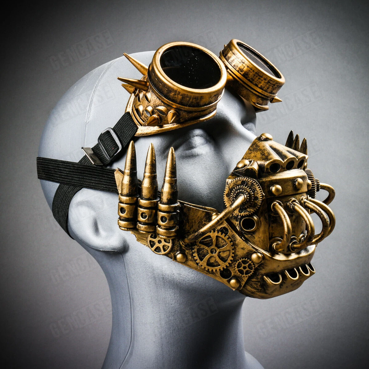 Maschera Occhio Steampunk Uomo - Oro, In Resina, Per Ballo In Maschera, Halloween O Festa A Tema - Foto 4