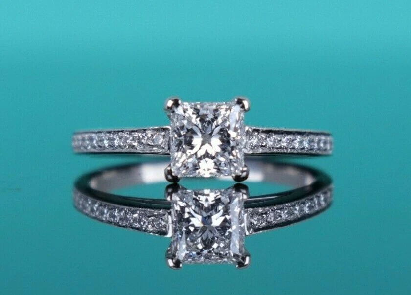 Tiffany & Co GRACE Princess Diamond Engagement Ring 0.76 tcw E VVS1 Pl