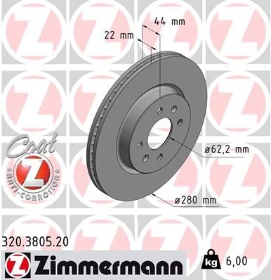 2x Zimmermann 320.3805.20 Bremsscheibe Bremsscheibe für HYUNDAI KIA
