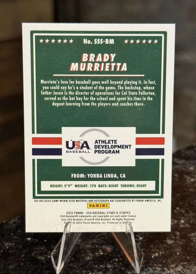 2022 Panini Stars & Stripes USA Baseball BRADY MURRIETTA Jersey Signatures #/349 - Image 2 of 2