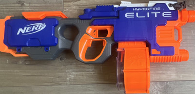 NERF Elite HyperFire Blaster mit Trommelmagazin, blau orange grau